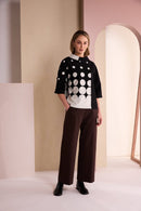 Cutaway Collar Spot Print Top - Black/sand