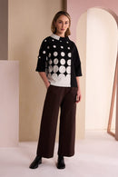 Cutaway Collar Spot Print Top - Black/sand