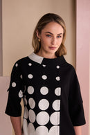 Cutaway Collar Spot Print Top - Black/sand