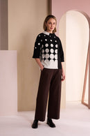 Cutaway Collar Spot Print Top - Black/sand