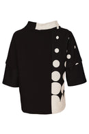 Cutaway Collar Spot Print Top - Black/sand