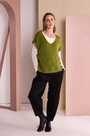 Extended Shoulder V Neck Jumper - Avocado