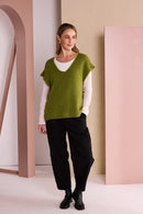 Extended Shoulder V Neck Jumper - Avocado