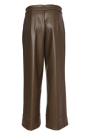Wide Leg Leatherette Trouser - Thyme