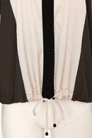 Button Through Drawstring Hem Top - Black/thyme