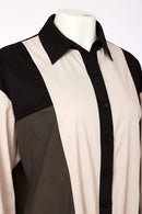 Button Through Drawstring Hem Top - Black/thyme