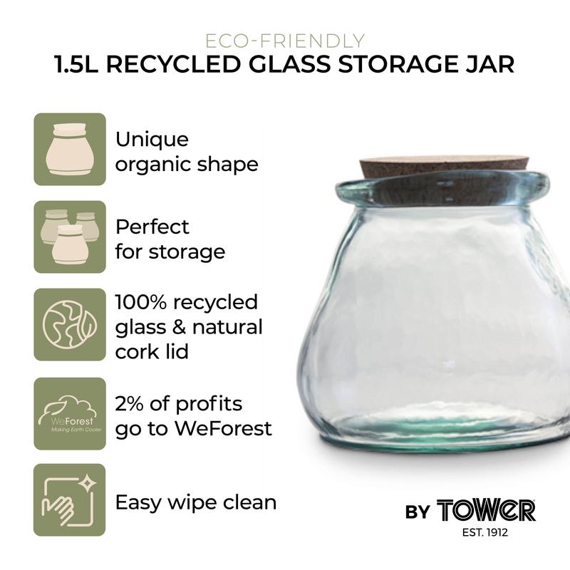 1.5 Litre Recycled Glass Jar with Cork Lid
