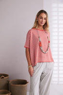 Striped Round Neck Knit Top - Camellia