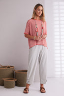 Striped Round Neck Knit Top - Camellia