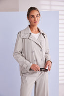Double Breasted Hooded Jacket - Ash