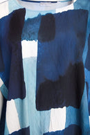 Patchwork Print Round Neck Top - Denim Blue