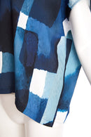 Patchwork Print Round Neck Top - Denim Blue