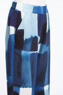 Patchwork Print Pull Up Trouser - Denim Blue