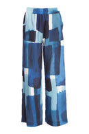 Patchwork Print Pull Up Trouser - Denim Blue