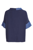 Denim Look Placement Print Top - Denim Blue