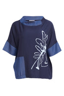 Denim Look Placement Print Top - Denim Blue