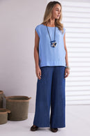 Round Neck Sleeveless Satin Top - Blue