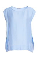 Round Neck Sleeveless Satin Top - Blue
