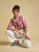 Cropped Oxford Check Shirt - Pink