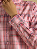 Cropped Oxford Check Shirt - Pink
