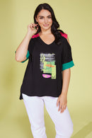 Cold Shoulder Colour Panels Top - Black/kelly