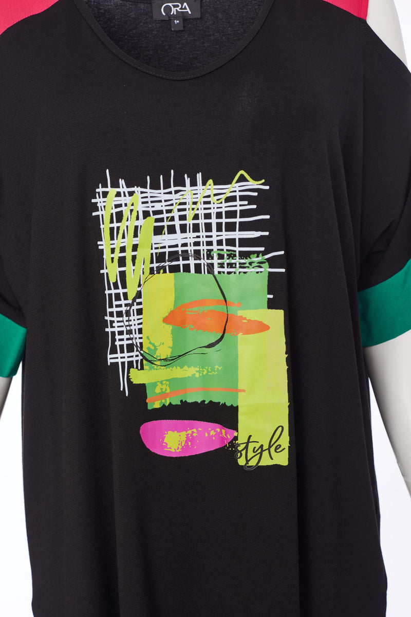 Cold Shoulder Colour Panels Top - Black/kelly