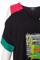 Cold Shoulder Colour Panels Top - Black/kelly