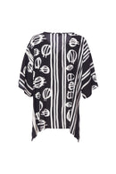 V NECK PRINT TOP/RING DETAIL - Black/grey