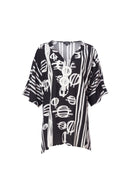 V NECK PRINT TOP/RING DETAIL - Black/grey