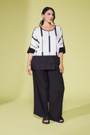 PRINT TOP CONTRAST HEMLINE - Black/off White