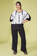 PRINT TOP CONTRAST HEMLINE - Black/off White