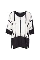 PRINT TOP CONTRAST HEMLINE - Black/off White