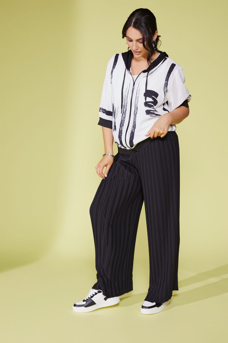 Brush Stroke Print Hoodie - Black/off White