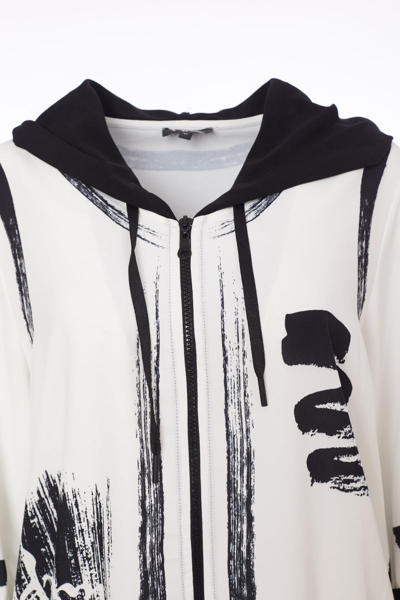 Brush Stroke Print Hoodie - Black/off White