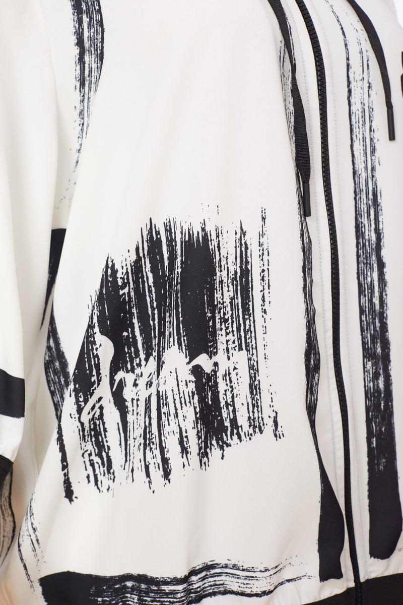 Brush Stroke Print Hoodie - Black/off White