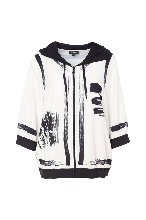 Brush Stroke Print Hoodie - Black/off White