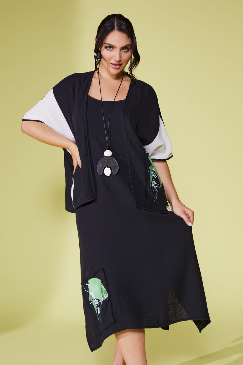 Side Print 2 Piece Dress - Black/off White