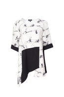 Contrast Front Hem Print Top - White/black