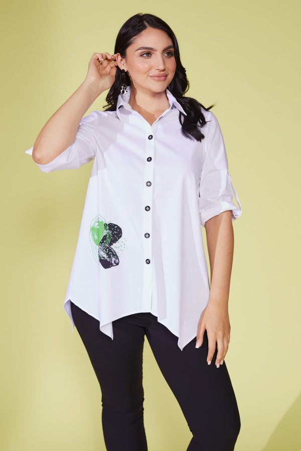 Placement Print Shirt - White/green