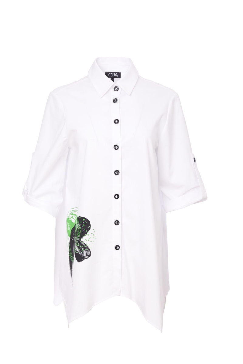 Placement Print Shirt - White/green