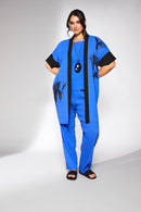 Side Print Pleated Wave Jacket - Cobalt/black