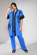 Side Print Pleated Wave Jacket - Cobalt/black