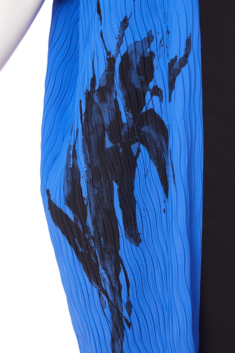 Side Print Pleated Wave Jacket - Cobalt/black