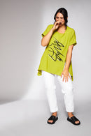 Dipped Hem Placement Print Top - Lime