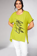 Dipped Hem Placement Print Top - Lime