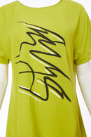 Dipped Hem Placement Print Top - Lime