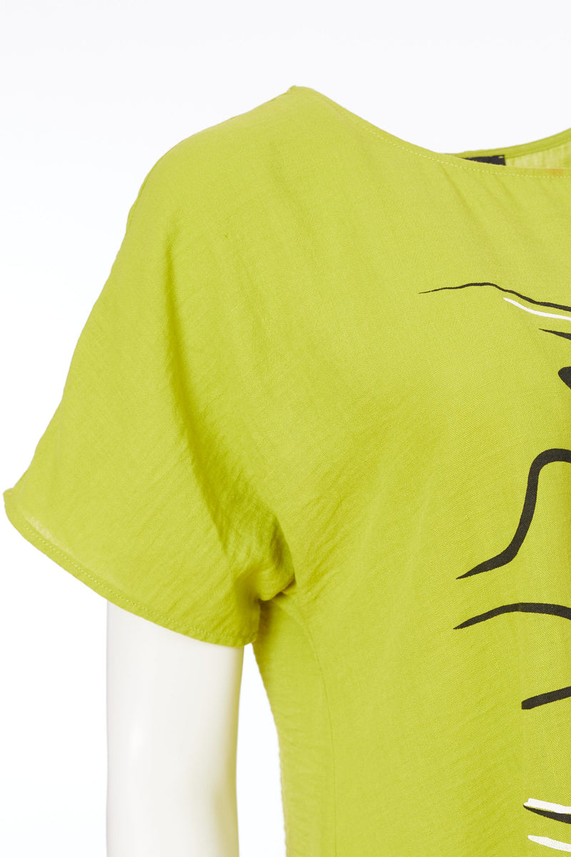 Dipped Hem Placement Print Top - Lime