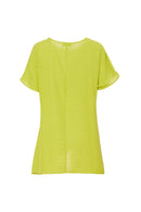 Dipped Hem Placement Print Top - Lime