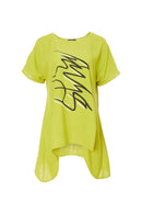 Dipped Hem Placement Print Top - Lime