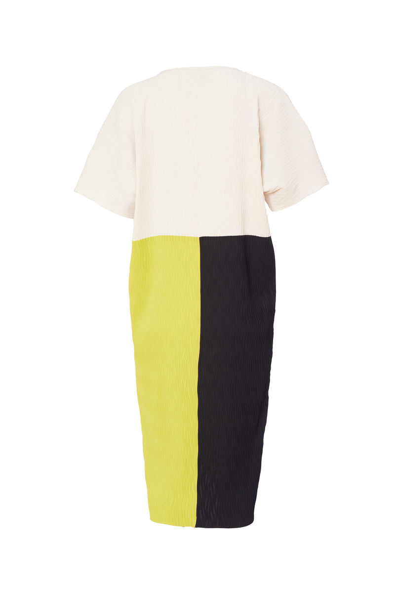 Block Colour Wave Pleated Dress - Olive